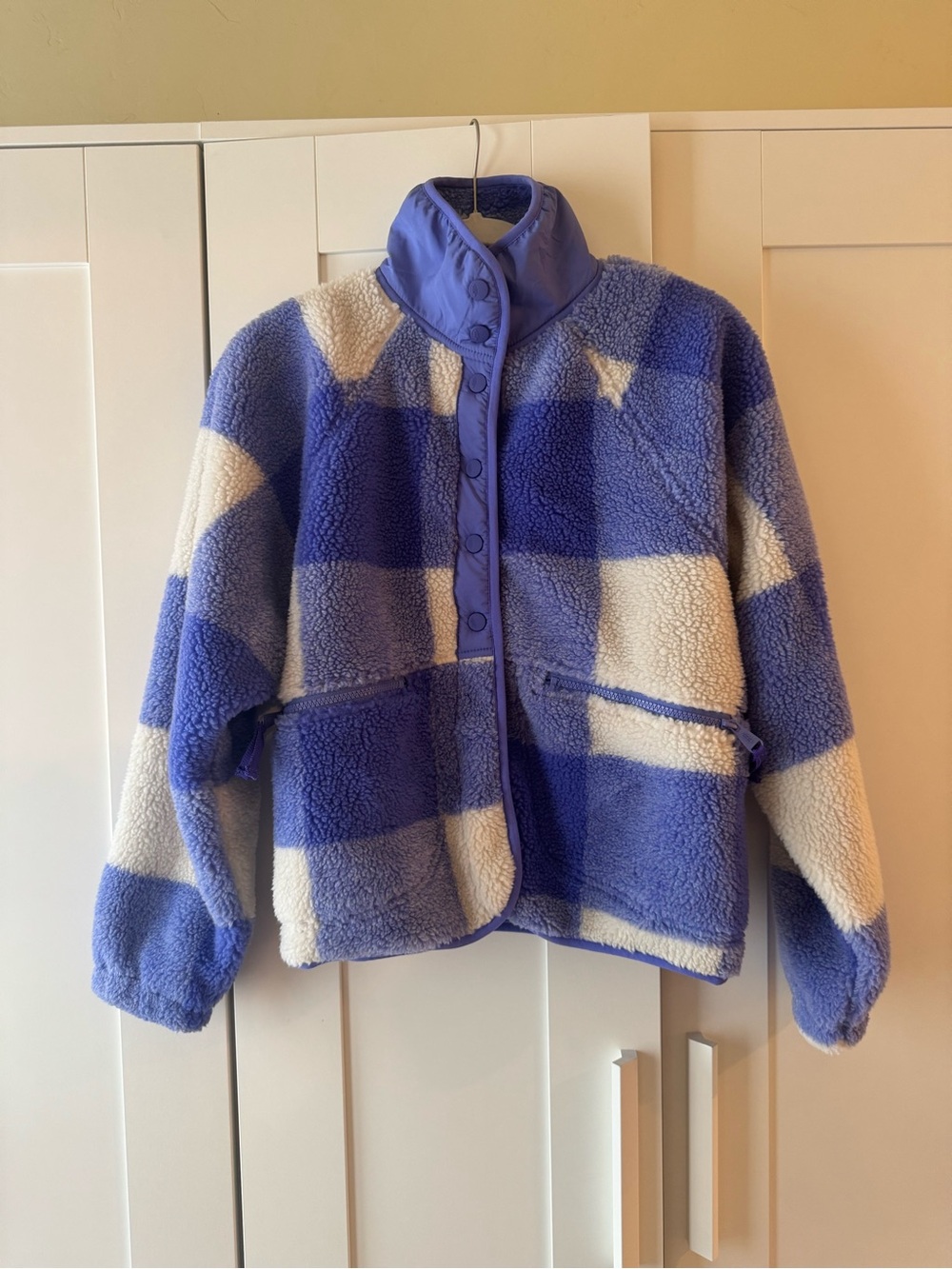 FP Movement by Free People Blue & White Check Teddy Jacket